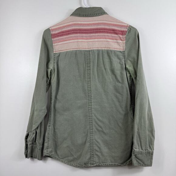 Maurices Green Pink Chambray Snap Collared Long Sleeve Shirt XS Boho Western - Picture 10 of 11
